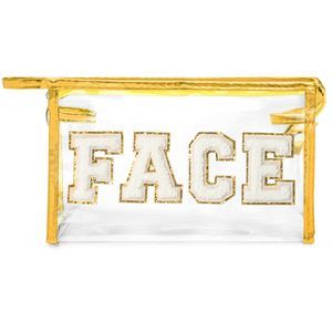 Clear Face Makeup Bag - Preppy White Face Chenille Varsity Letter Cosmetic Bag🙈